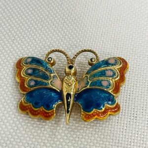 Vintage 14K Yellow Gold Enamel Butterfly Brooch- Pin Pendent